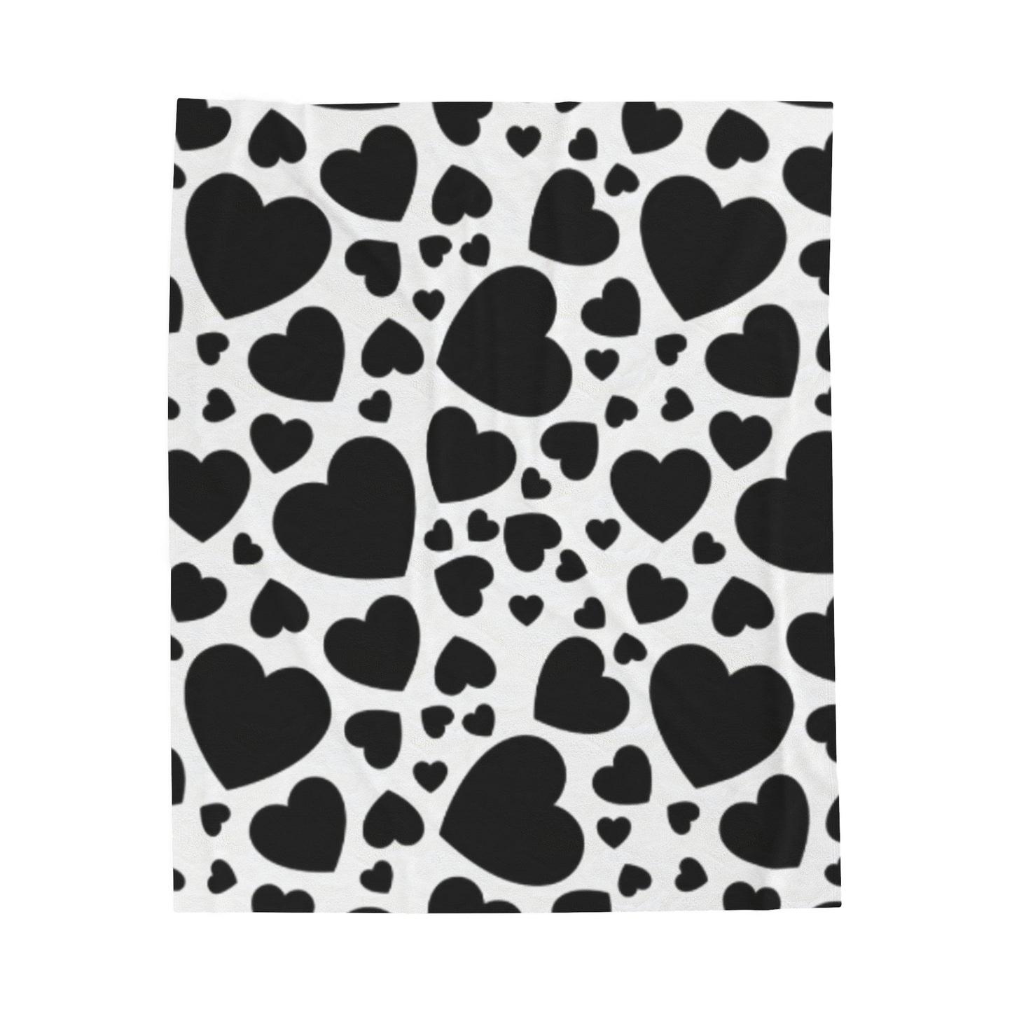 Black White Valentine Hearts Velveteen Plush Blanket