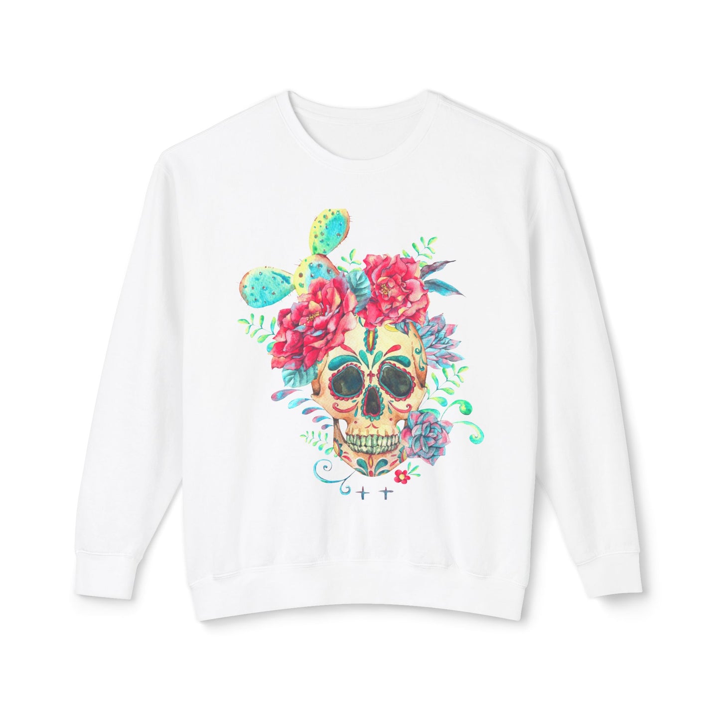 Sugar Skull Floral Unisex Lightweight Crewneck Sweatshirt