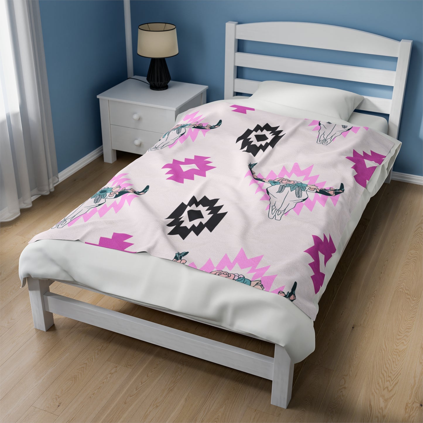 Plush Blanket - Southwest Pink Floral Bull Design